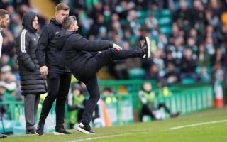 Hibs manager Lee Johnson on the touchline at Celtic Park