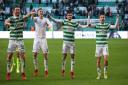 Mikey Johnston, right, celebrates with his team-mates after beating Ferencvaros