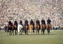 Mounted police on the pitch after the 1980 Scottish Cup final at Hampden