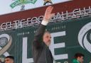 Ange Postecoglou waves to the crowd at Celtic Park