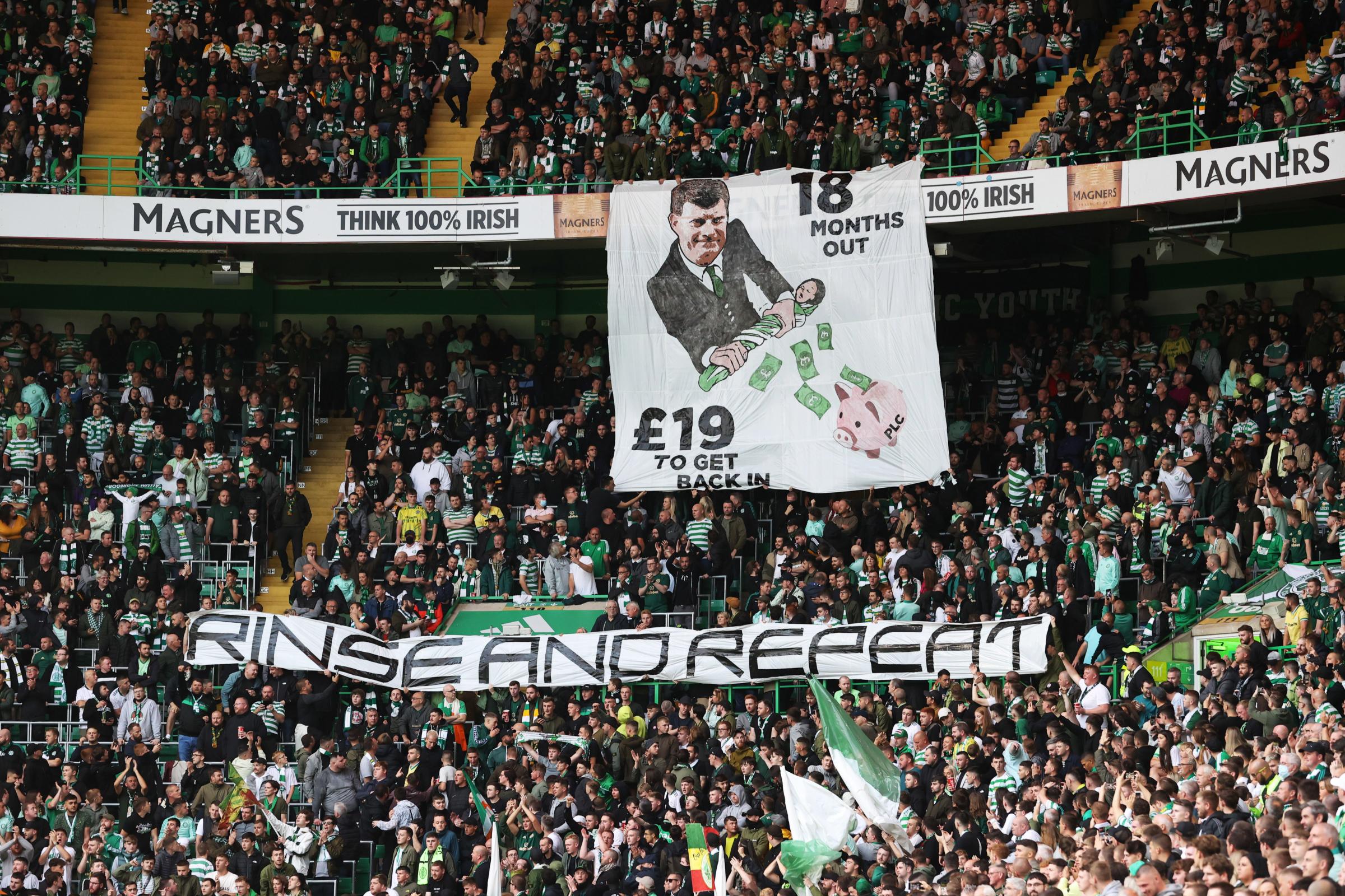 Celtic Way: Celtic fans protest at the club's decision to charge £19 for the FK Jablonec match
