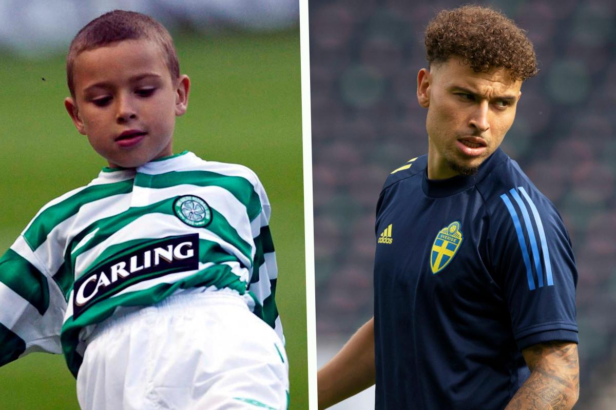 Jordan Larsson in the Hoops as a youngster, left, and training with Sweden last summer