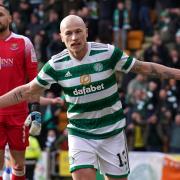 Aaron Mooy celebrates making it 3-1 to Celtic against St Johnstone