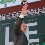 Ange Postecoglou waves to the crowd at Celtic Park