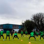 Celtic players training at Barrowfield in 2019 before recent building works